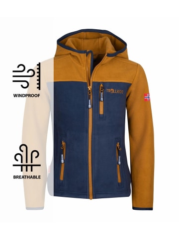 Trollkids Fleece-Jacke mit Kapuze "Stavanger" in Bronze/Marineblau