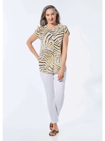 GOLDNER Bluse mit Alloverdruck, Rundhals in beige / gemustert