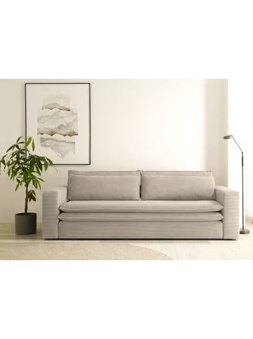 Furn.Design Schlafsofa beige Cord, Sofa 3-Sitzer mit Bettfunktion 244 cm