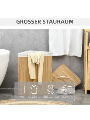HOMCOM Wäschekorb-38L x 38B x 57H cm-Naturholz