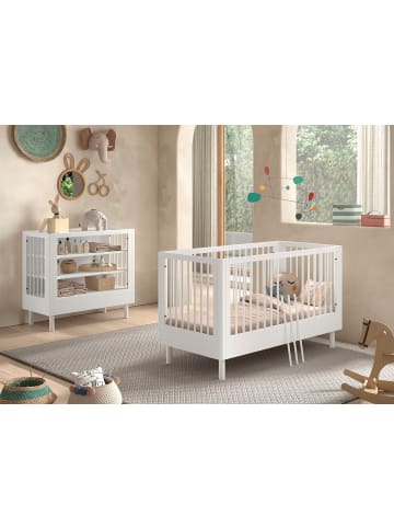 58 aufm Kessel BABYBETT SET 70x140 Keeley Buche Weiß Holz Regal Komfort Stabil