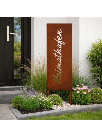 relaxdays Edelrost-Gartendeko "Heimathafen" in Braun - 85 x 28 cm