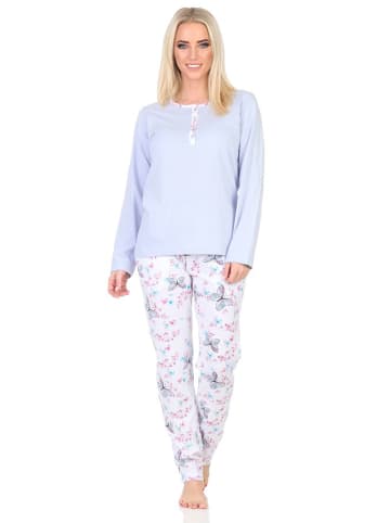 NORMANN Schlafanzug langarm Pyjama Pyjamahose Schmetterlings print in hellblau