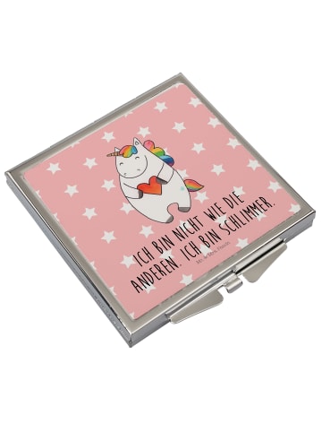 Mr. & Mrs. Panda Reise Spiegel Einhorn Herz mit Spruch in Rot Pastell