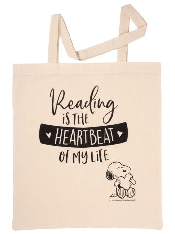 Snoopy The Peanuts Snoopy Stoffbeutel - Reading is the heartbeat of my life in beige