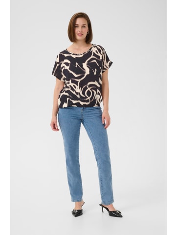 Kaffe Kurzarm-Bluse KAbeathe Loose fit in Black/Nature Organic Lines