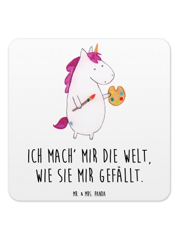 Mr. & Mrs. Panda Tassenuntersetzer Einhorn Künstler mit Spruch in Weiß