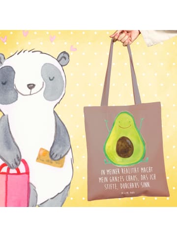 Mr. & Mrs. Panda Tragetasche Avocado Glücklich mit Spruch in Braun Pastell