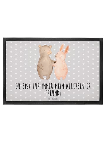 Mr. & Mrs. Panda Fußmatte Bär und Hase Umarmen mit Spruch in Grau Pastell