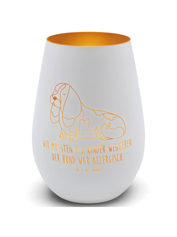 Mr. & Mrs. Panda Kerzenständer Hund Basset Hound mit Spruch in Weiß
