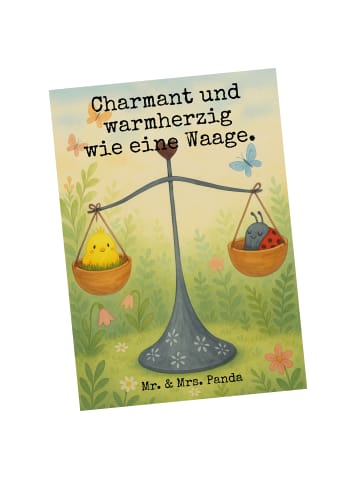Mr. & Mrs. Panda Postkarte Sternzeichen Waage Design mit Spruch in Weiß