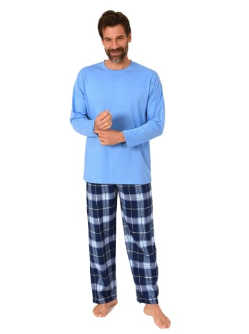 NORMANN Schlafanzug lang Pyjama FlanellHose Karo - 88256 in hellblau1