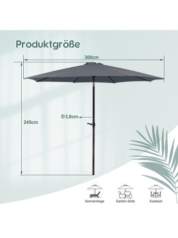 ABRIHOME Sonnenschirme in Grau Ø300 cm knickbar für Garten Balkon Strand