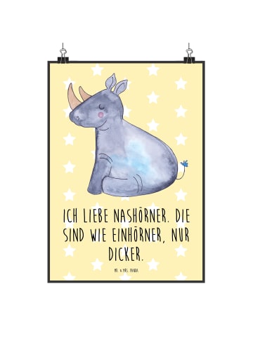 Mr. & Mrs. Panda Poster Einhorn Nashorn mit Spruch in Gelb Pastell