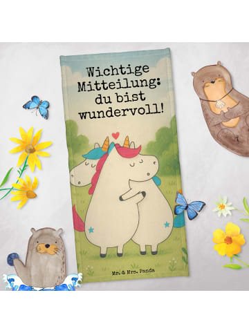 Mr. & Mrs. Panda Strandtuch Einhorn Mitteilung Design mit Spruch in Weiß