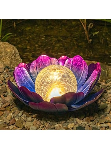 MARELIDA LED Solar Lotusblüte mit Glaskugel in lila - D: 27,6cm