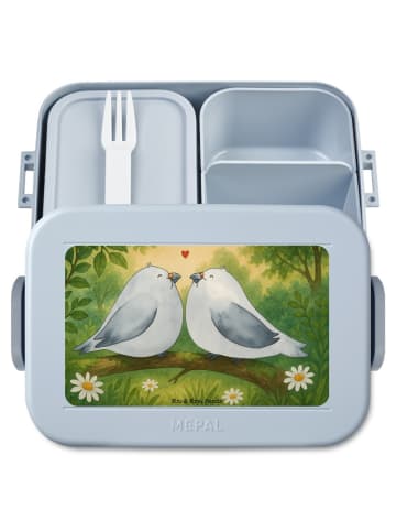 Mr. & Mrs. Panda Bentobox Turteltauben Liebe Design ohne Spruch in Blau Pastell