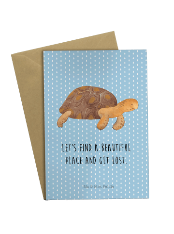 Mr. & Mrs. Panda Grußkarte Schildkröte Marschieren mit Spruch in Blau Pastell