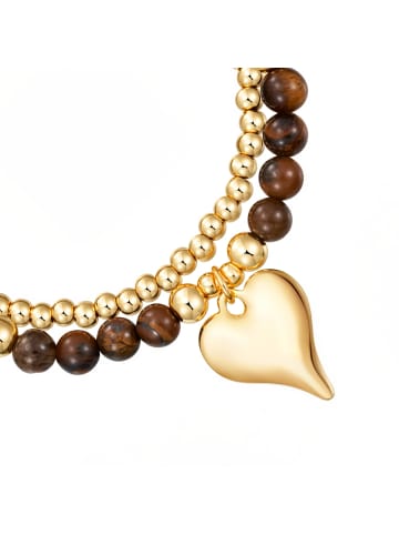 Lulu & Jane Armband Herz aus Metall-Legierung mit Naturstein in gelbgold