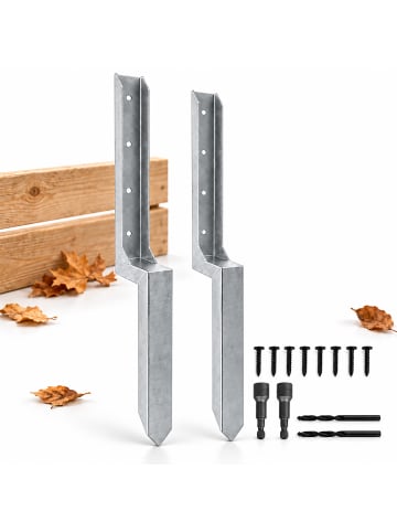 relaxdays 2 x Zaunpfosten Reparaturset in Silber - (B)5,1 x (H)85,4 x (T)12 cm