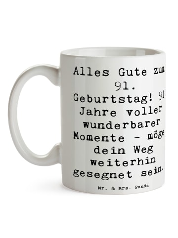 Mr. & Mrs. Panda Trinkbecher Spruch 91. Geburtstag Segen mit Spruch in Weiß