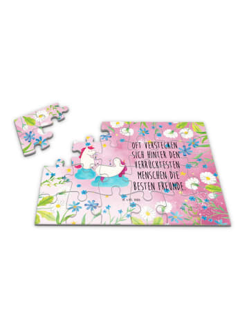 Mr. & Mrs. Panda Puzzle Einhorn Sekt mit Spruch in Rot Pastell
