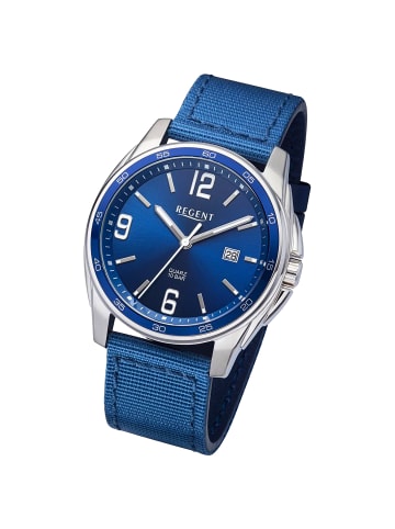 Regent Armbanduhr Regent Lederarmband blau extra groß (ca. 41mm)
