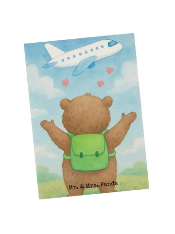 Mr. & Mrs. Panda Postkarte Bär Flugzeug Design ohne Spruch in Weiß