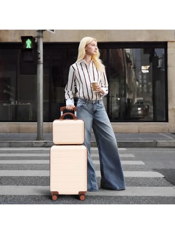 ABRIHOME Kofferset in Beige 2-teilig 14 19 Zoll ABS mit Zahlenschloss und Kosmetiktasche