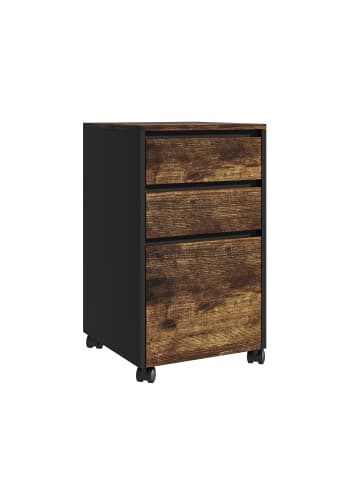 relaxdays Rollcontainer in Schwarz/ Braun - (B)40 x (H)70 x (T)40 cm