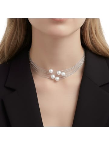 Steel_Art Edelstahlkette mit Perlen Florere goldfarben in silberfarben poliert