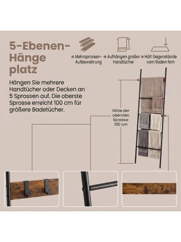 VASAGLE Handtuchleiter Barnet in Braun-Schwarz - (B)44 x (H)160 x (T)1.9 cm