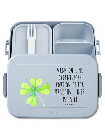 Mr. & Mrs. Panda Brotdose Blume Kleeblatt Motiv mit Spruch in Blau Pastell