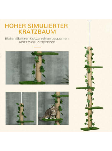 Pawhut Kratzbaum deckenhoch Grün+Gelb 37L x 21B x 202-242H cm