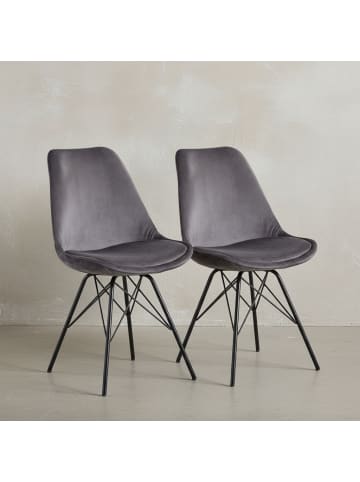 KADIMA DESIGN Esszimmerstuhl 2er Set Samt Küchenstuhl mit schwarzen Beinen, in Grau