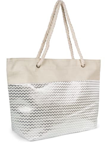 styleBREAKER Strandtasche Zick-Zack in Beige-Silber