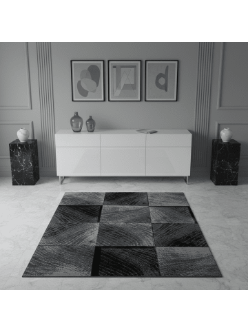 KADIMA DESIGN Teppich Kurzflor Waschbar Karo INN Strapazierfähig OEKO-TEX in Schwarz
