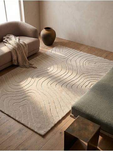 KADIMA DESIGN Teppich Wolle Handgetuftet LEVEN Wellen Abstrakt Wohnzimmer Modern in Beige