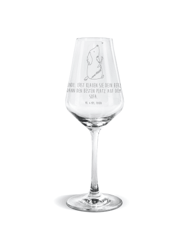 Mr. & Mrs. Panda Weißwein Glas Hund Liebe mit Spruch in Transparent
