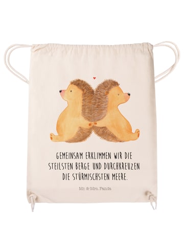 Mr. & Mrs. Panda Beutel Igel händchenhaltend mit Spruch in Creme