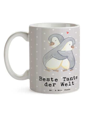 Mr. & Mrs. Panda Becher Pinguin Beste Tante der Welt mit Spruch in Grau Pastell