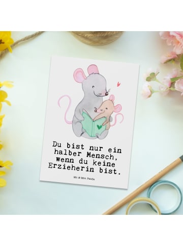 Mr. & Mrs. Panda Postkarte Erzieherin Herz mit Spruch in Weiß