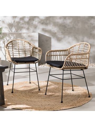 home24 Gartenstuhl KALO 2er-Set in Beige-Schwarz