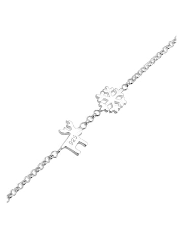 Elli Armband 925 Sterling Silber Hirsch, Rentier, Schneeflocke in Silber
