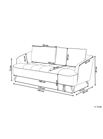 Beliani 3-Sitzer Sofa HOBRO in Braun/Schwarz - (W) 196 x (H) 87 x (L) 85 cm