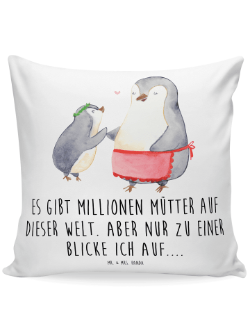 Mr. & Mrs. Panda 40x40 Kissen Pinguin mit Kind mit Spruch in Weiß