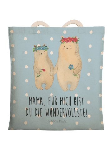 Mr. & Mrs. Panda Umhängetasche Bären mit Blumenkranz mit Spruch in Blau Pastell