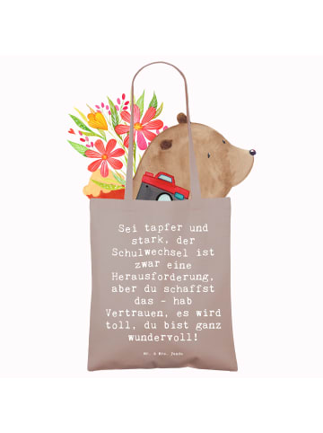 Mr. & Mrs. Panda Shopping Tasche Spruch Einen Schulwechsel bewäl... in Braun Pastell