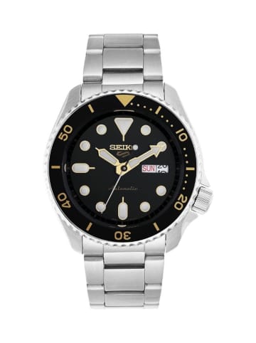 Seiko Sports 5 Uhr silber schwarz gelb SRPD57K1