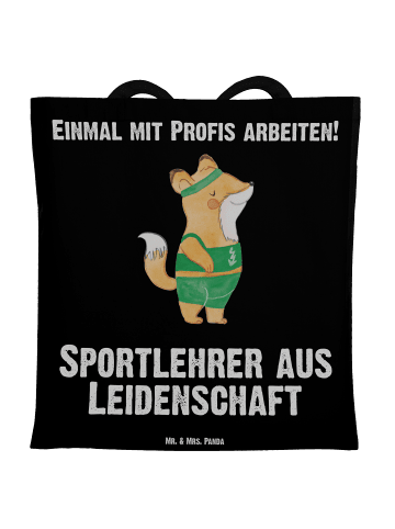 Mr. & Mrs. Panda Jutebeutel Sportlehrer Leidenschaft mit Spruch in Schwarz